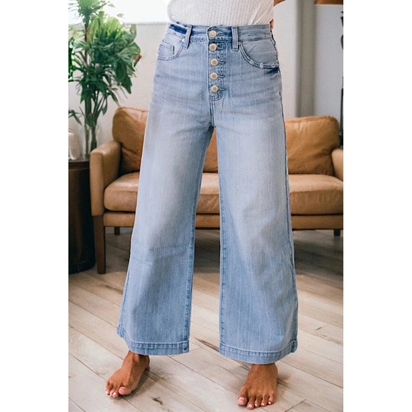 KanCan Denim - Kancan‎ LIGHT DENIM PIN STRIPE MULTI BUTTON WIDE LEG JEANS